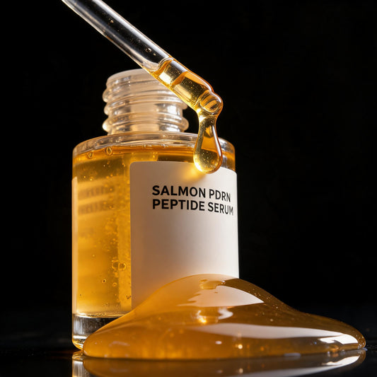 Textura del sérum PDRN de Salmón cayendo de la pipeta